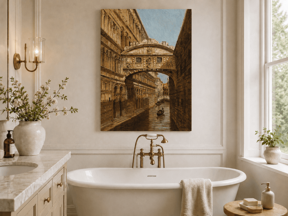 Peinture à l'huile de paysage - Rivière printanière avec pêcheur et arbres