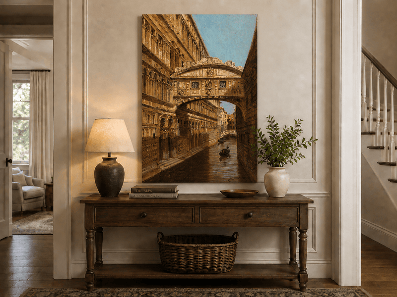 Peinture à l'huile de paysage - Rivière printanière avec pêcheur et arbres