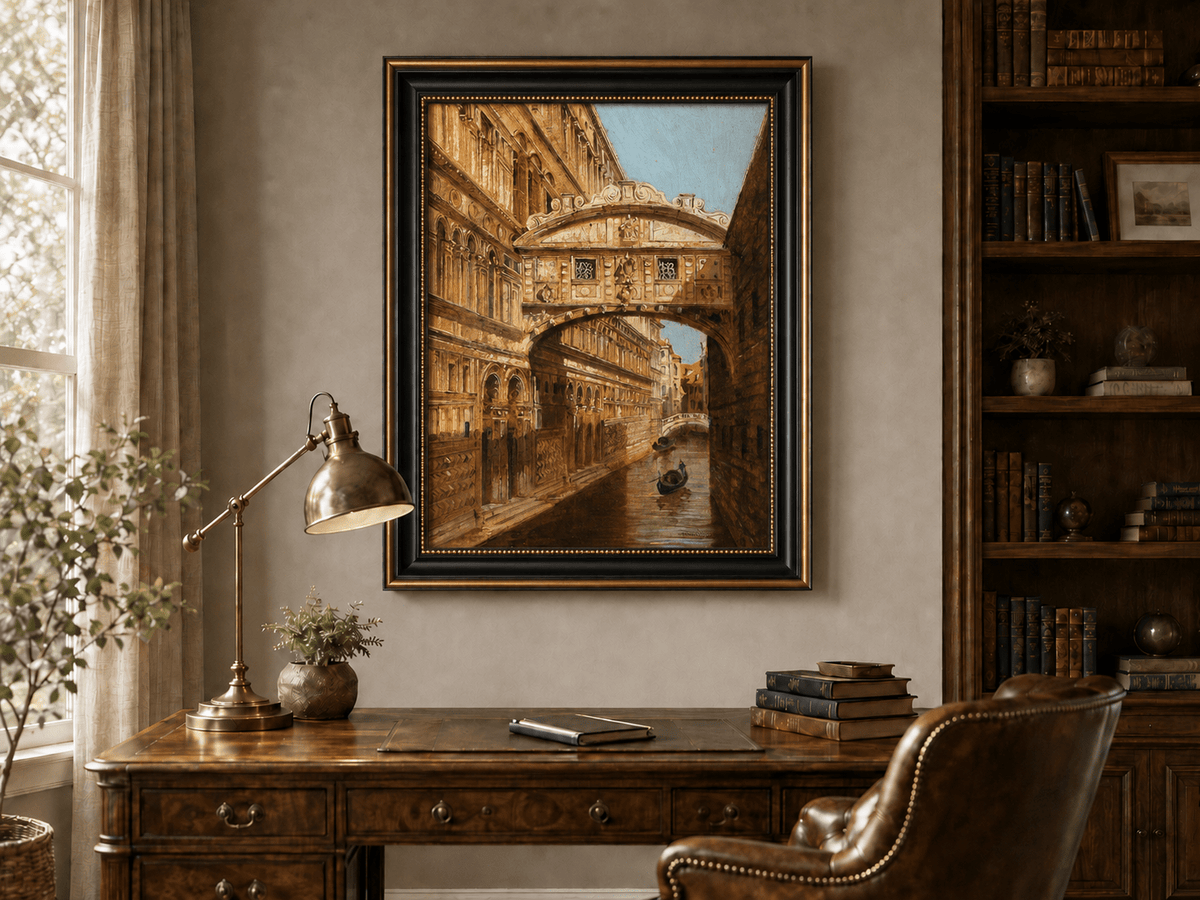 Peinture à l'huile de paysage - Rivière printanière avec pêcheur et arbres