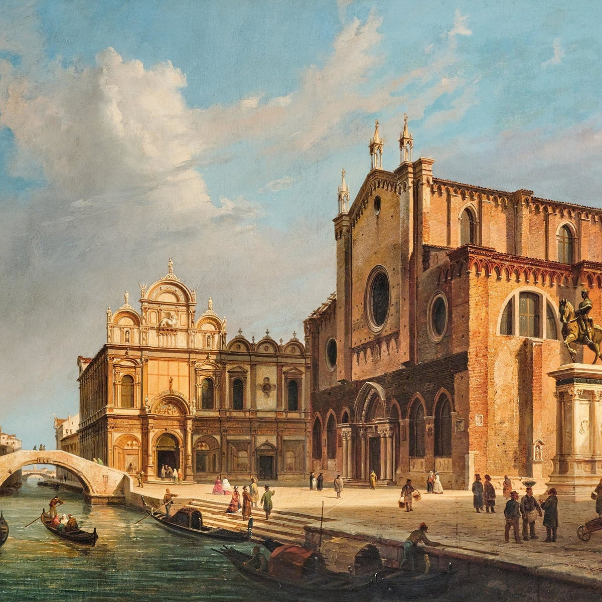 Hand-painted venice campo santi giovanni e paolo landscape oil painting on canvas