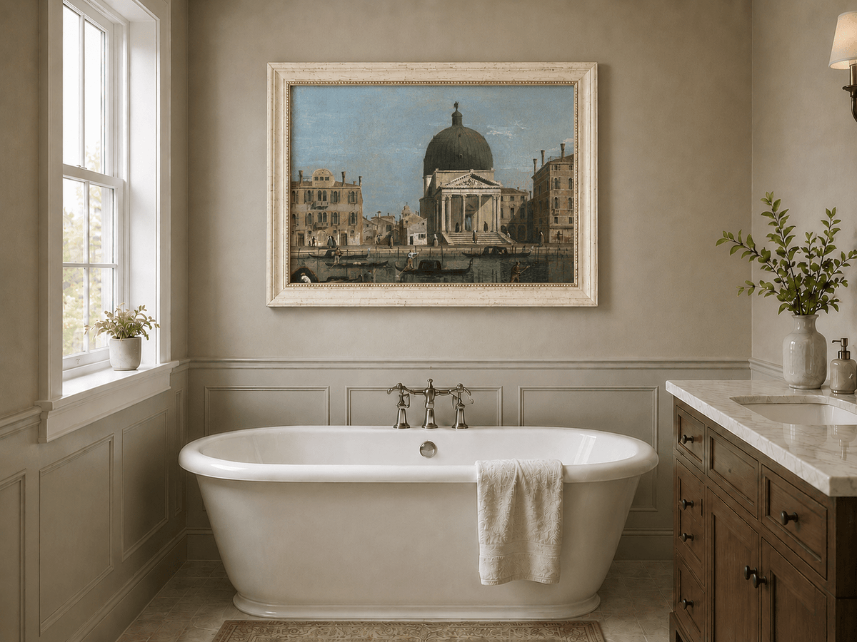 Landscape Oil Painting - Venice Canal and Church View