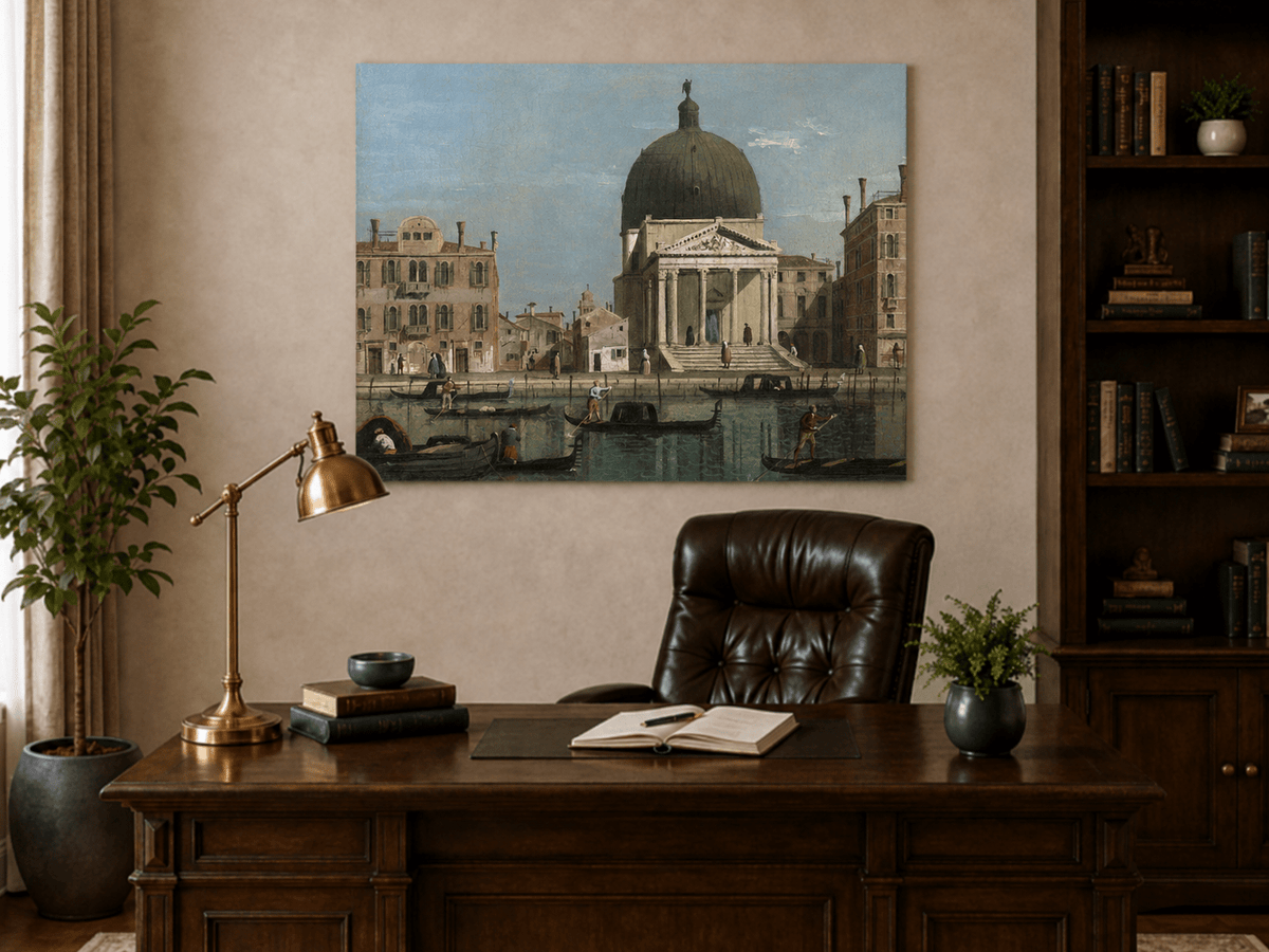 Landscape Oil Painting - Venice Canal and Church View
