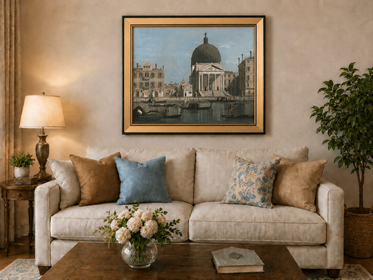 Landscape Oil Painting - Venice Canal and Church View