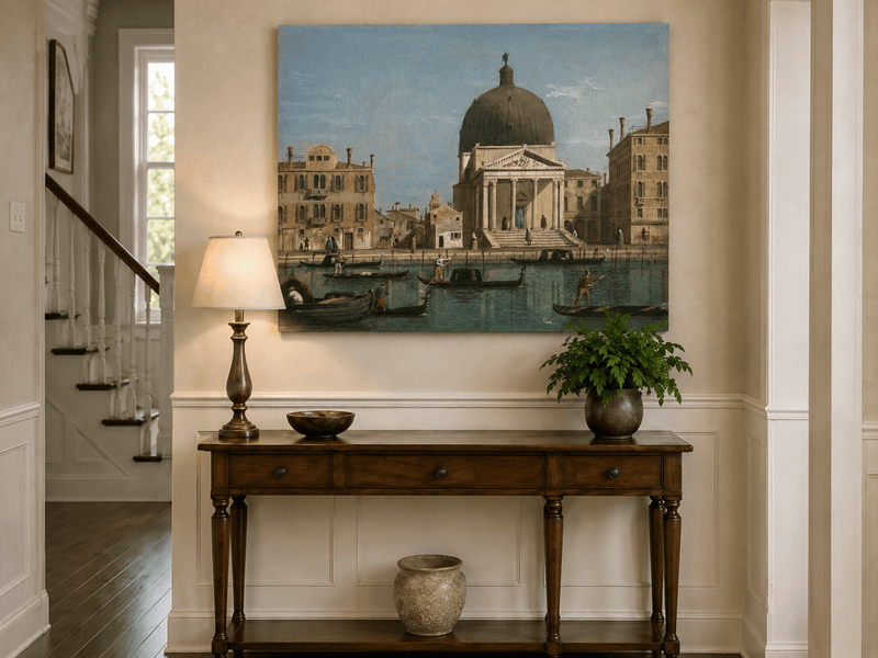 Landscape Oil Painting - Venice Canal and Church View