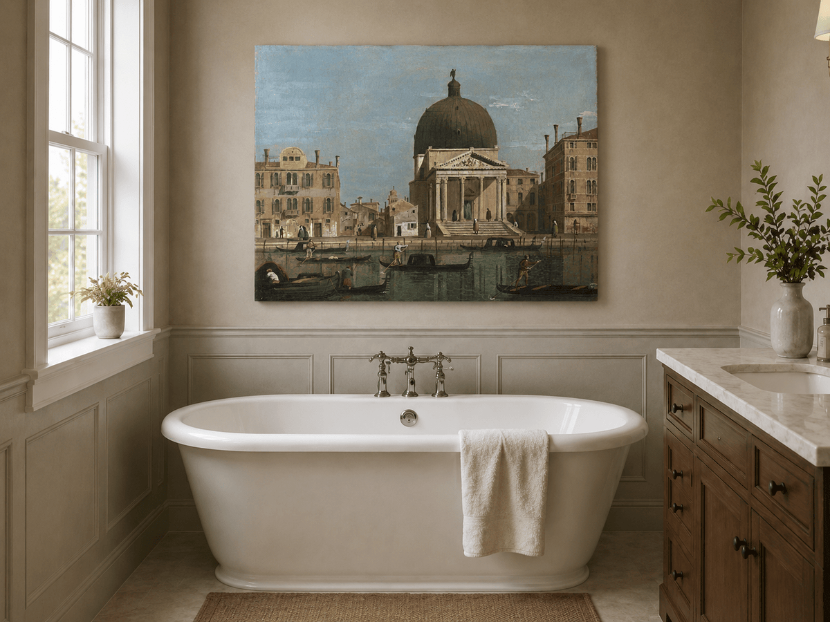 Landscape Oil Painting - Venice Canal and Church View