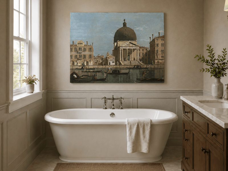 Landscape Oil Painting - Venice Canal and Church View