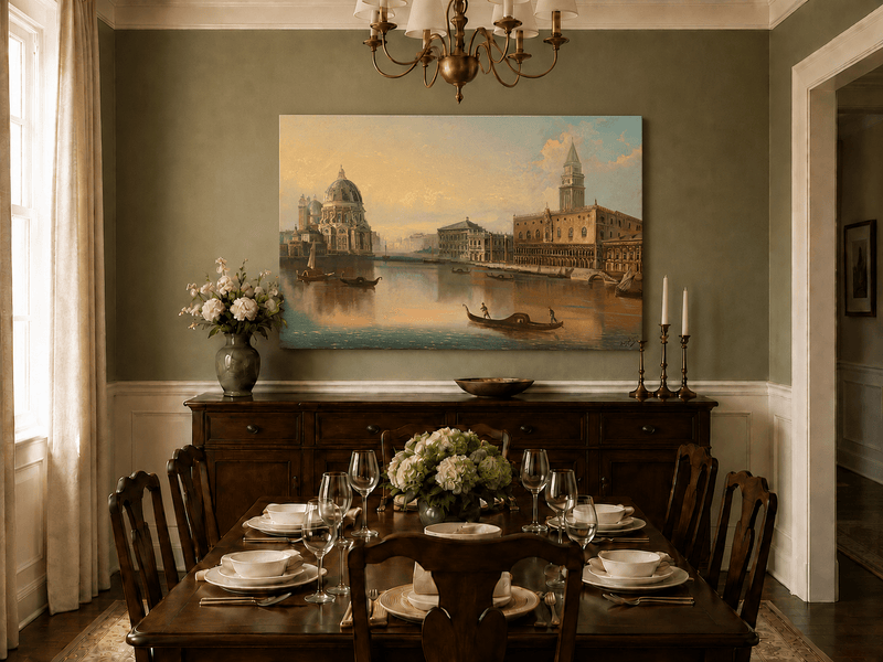 Landscape Oil Painting - Venice Canal, Basilica & Historic