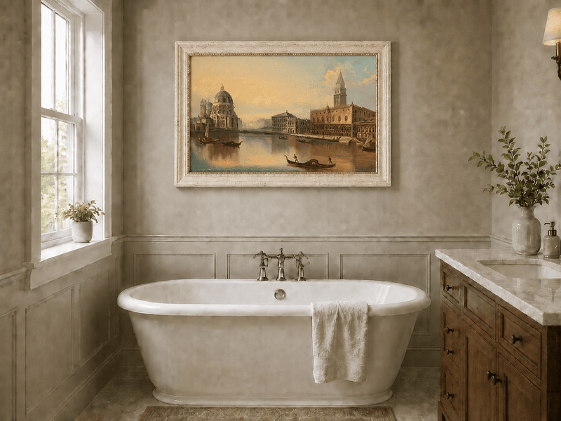 Landscape Oil Painting - Venice Canal, Basilica & Historic