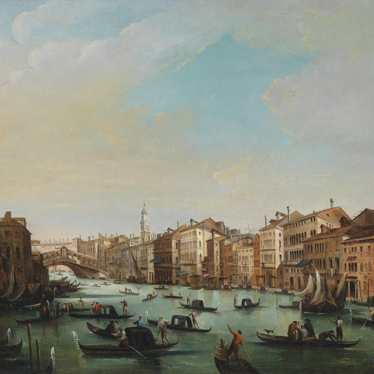 Landscape Oil Painting - Venice Canal Cityscape & Arch Bridge, Gondolas - Oil Painting Haven