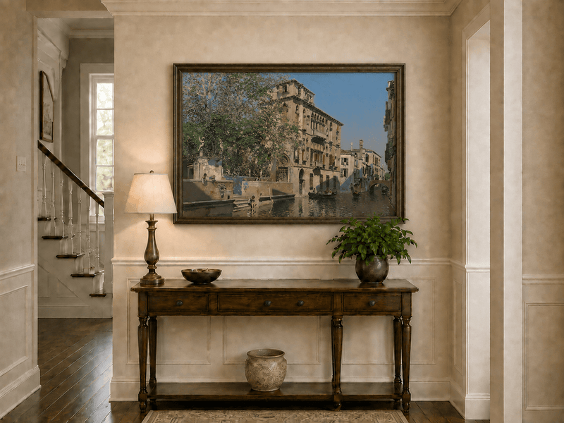 Landscape Oil Painting - Venice Canal Gondolas & Historic