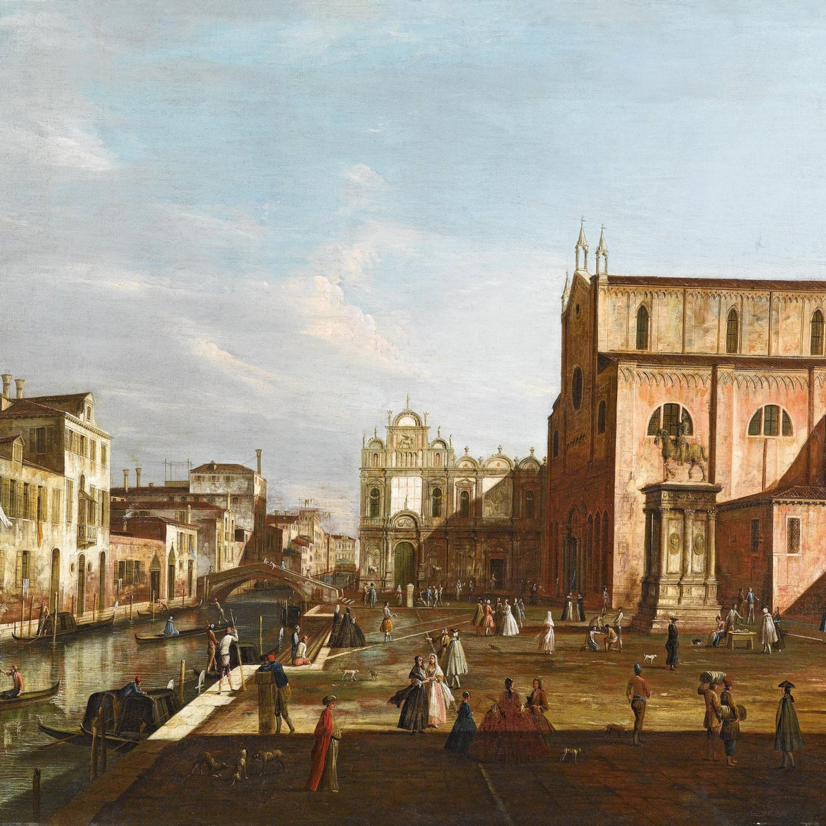 Landscape Oil Painting - Venice Canal Square, Ornate Buildings, Gondolas - Oil Painting Haven