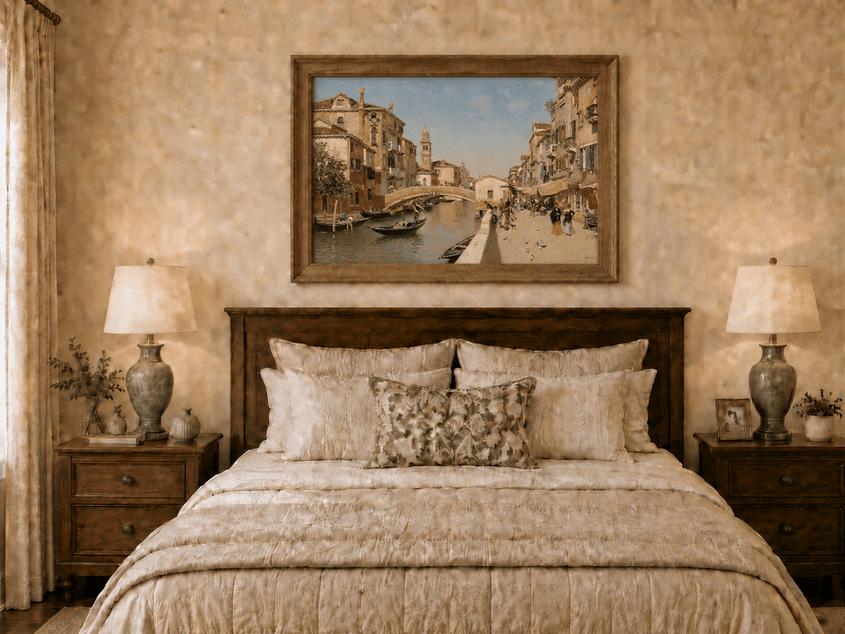 Landscape Oil Painting - Venice Canal Street with Bridge Scene