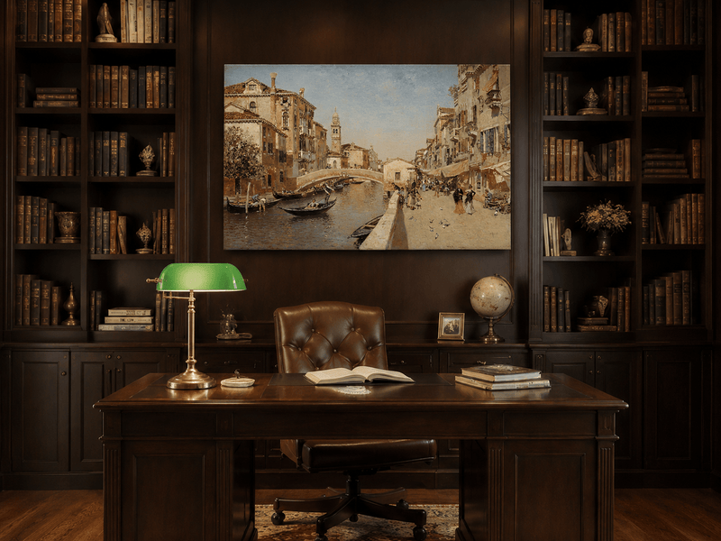 Landscape Oil Painting - Venice Canal Street with Bridge Scene