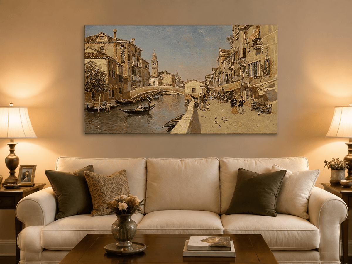 Landscape Oil Painting - Venice Canal Street with Bridge Scene