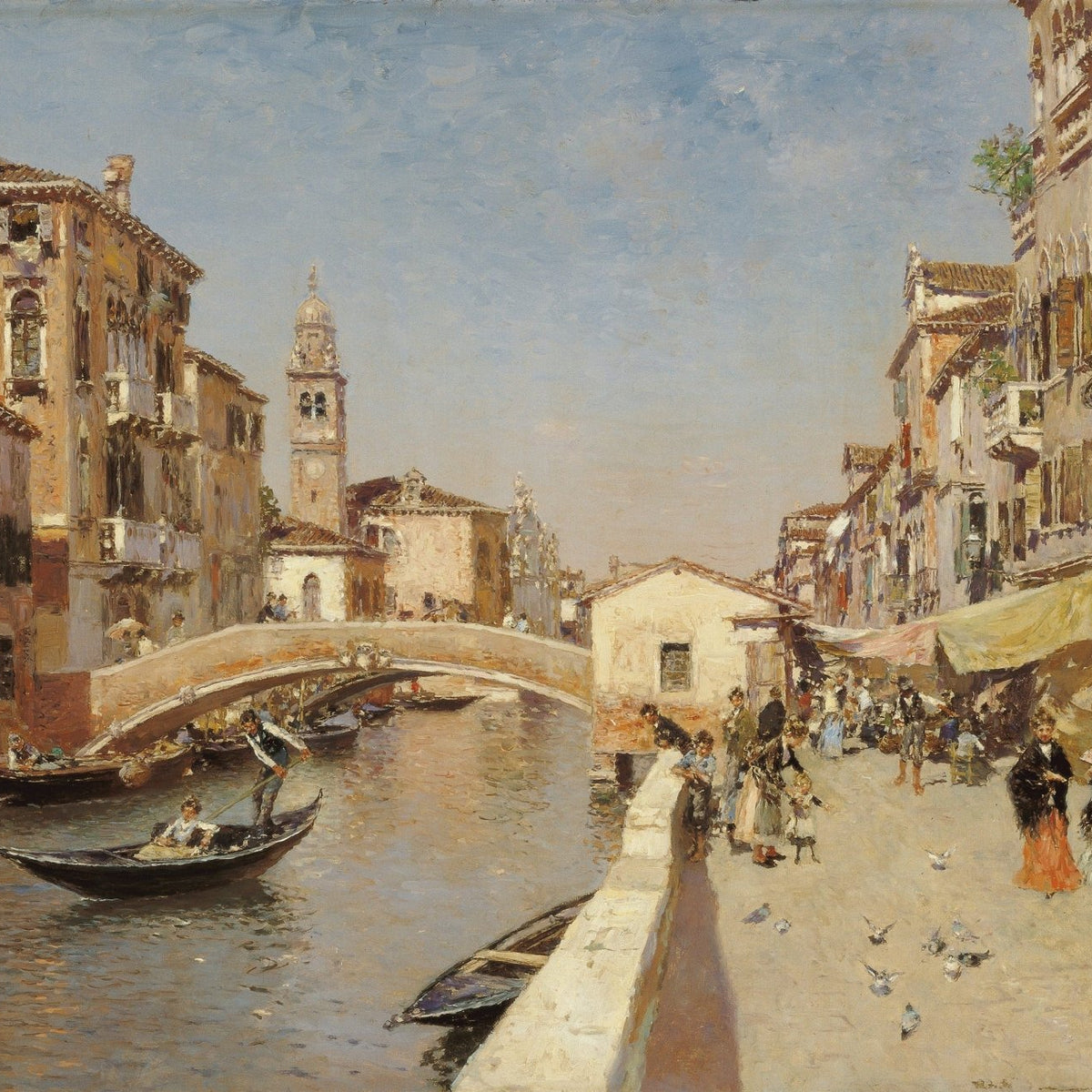 Hand-painted venice canal street with bridge scene landscape oil painting on canvas