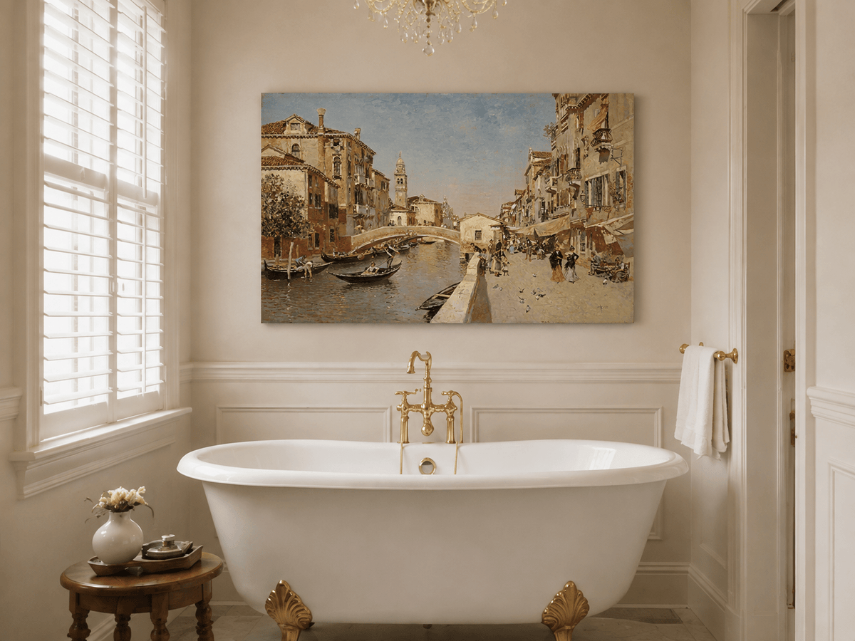 Landscape Oil Painting - Venice Canal Street with Bridge Scene