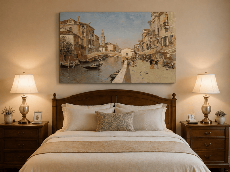 Landscape Oil Painting - Venice Canal Street with Bridge Scene
