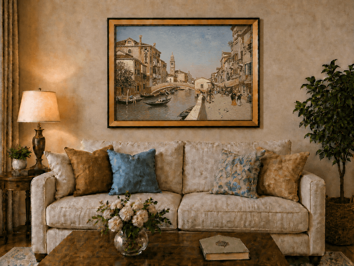 Landscape Oil Painting - Venice Canal Street with Bridge Scene