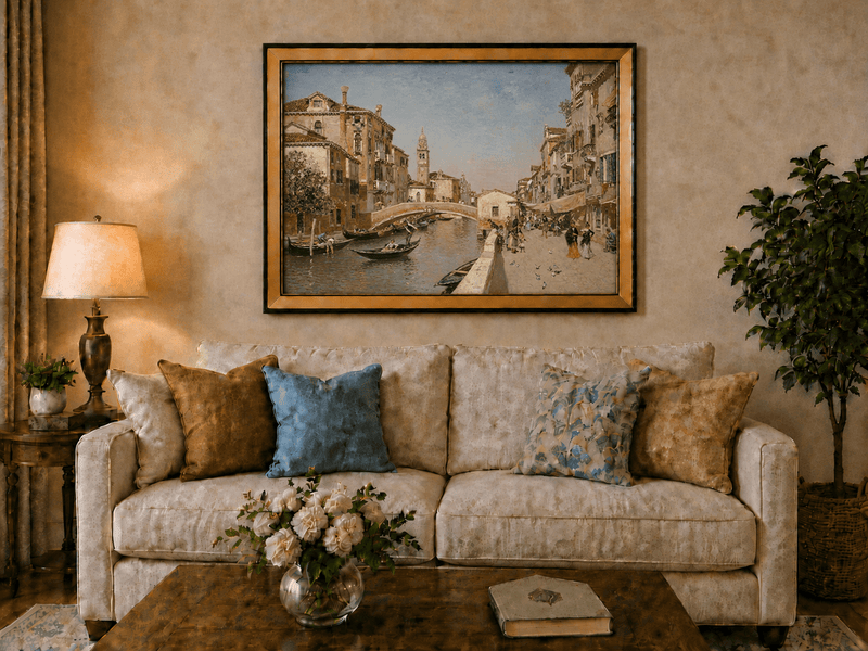 Landscape Oil Painting - Venice Canal Street with Bridge Scene