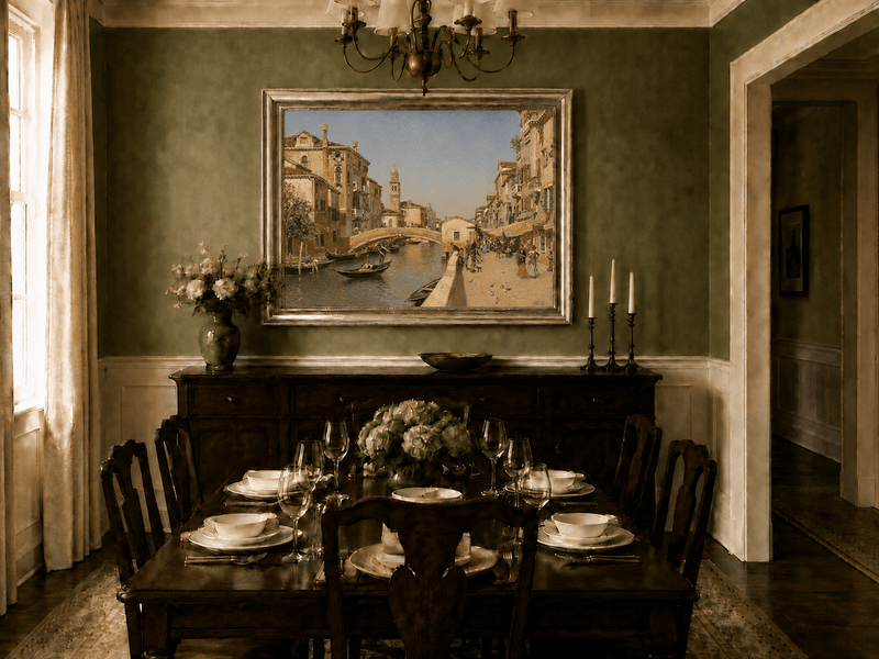 Landscape Oil Painting - Venice Canal Street with Bridge Scene