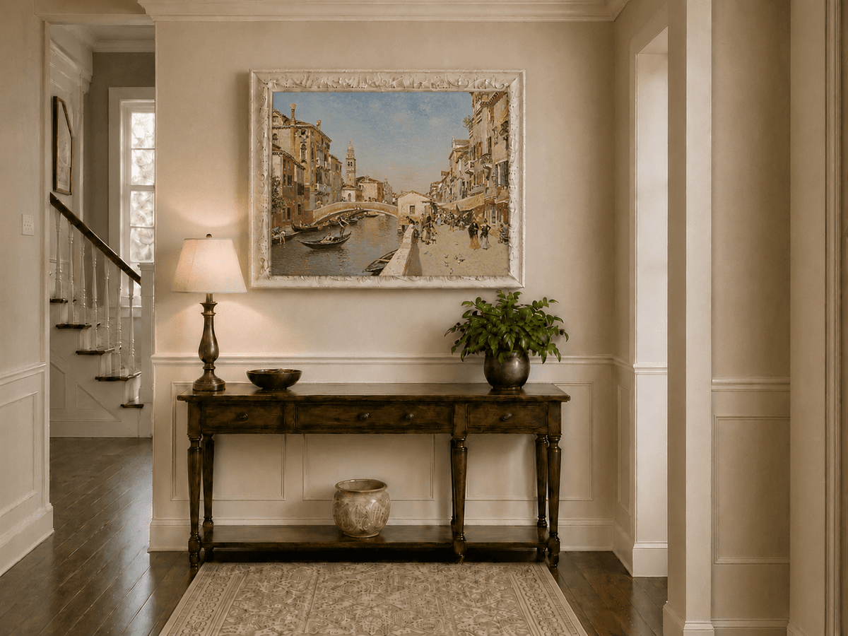 Landscape Oil Painting - Venice Canal Street with Bridge Scene