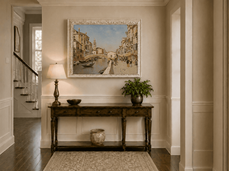 Landscape Oil Painting - Venice Canal Street with Bridge Scene