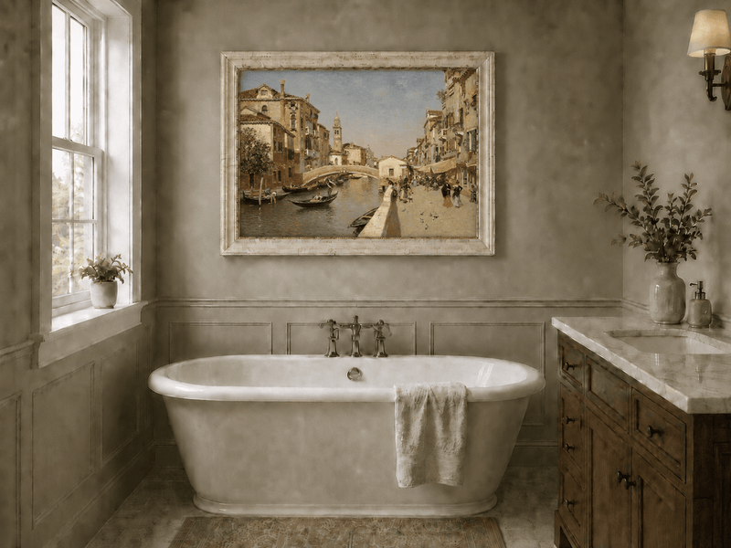 Landscape Oil Painting - Venice Canal Street with Bridge Scene