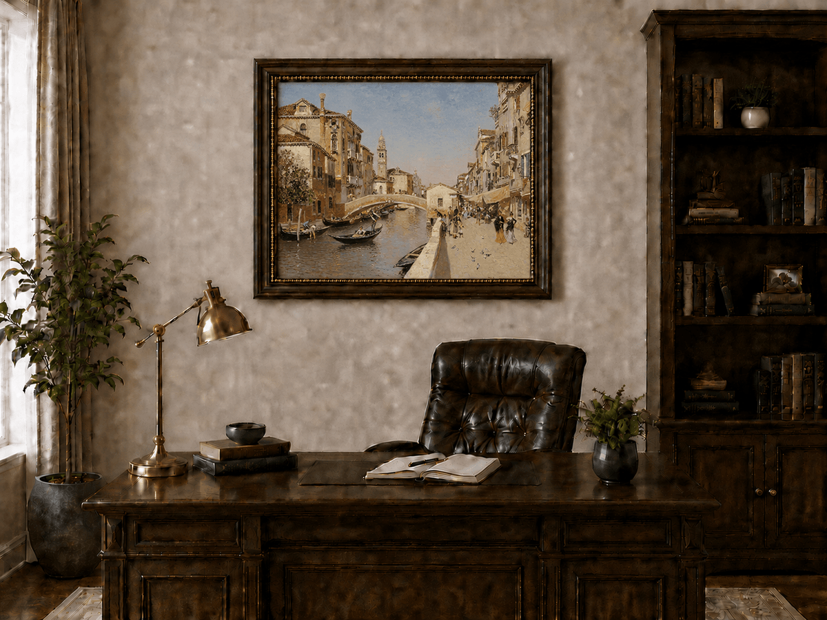 Landscape Oil Painting - Venice Canal Street with Bridge Scene