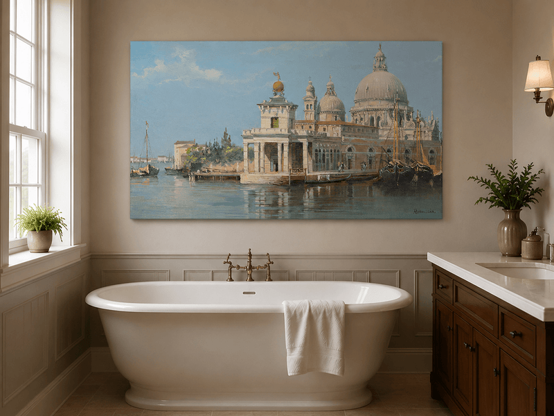 Landscape Oil Painting - Venice Canal with Basilica and Boats