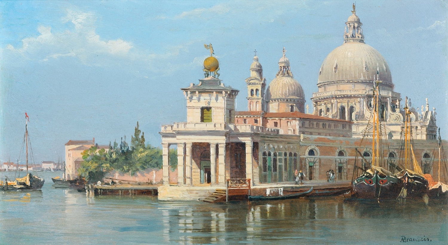 Landscape Oil Painting - Venice Canal with Basilica and Boats - Oil Painting Haven