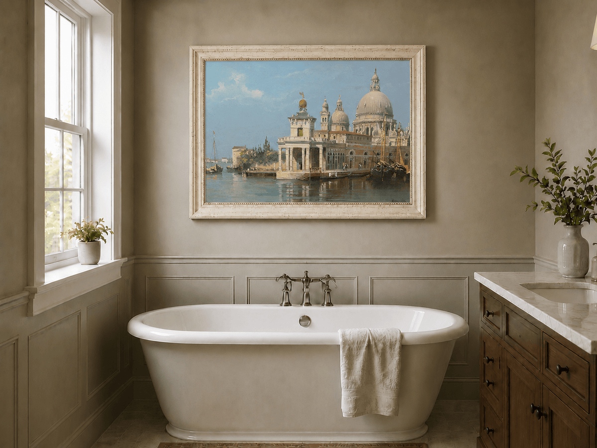 Landscape Oil Painting - Venice Canal with Basilica and Boats