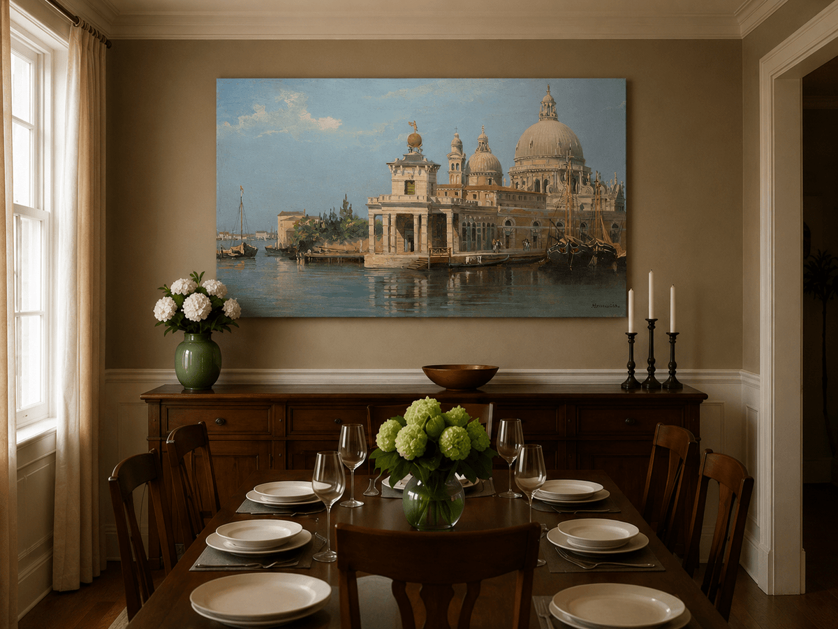 Landscape Oil Painting - Venice Canal with Basilica and Boats