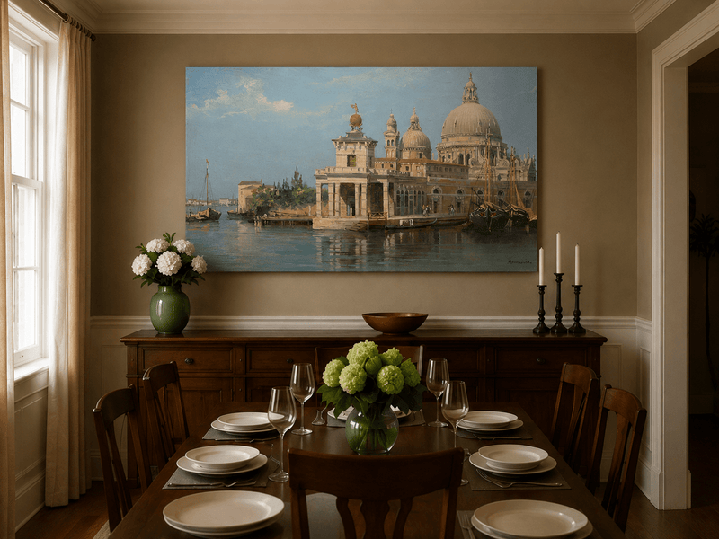 Landscape Oil Painting - Venice Canal with Basilica and Boats