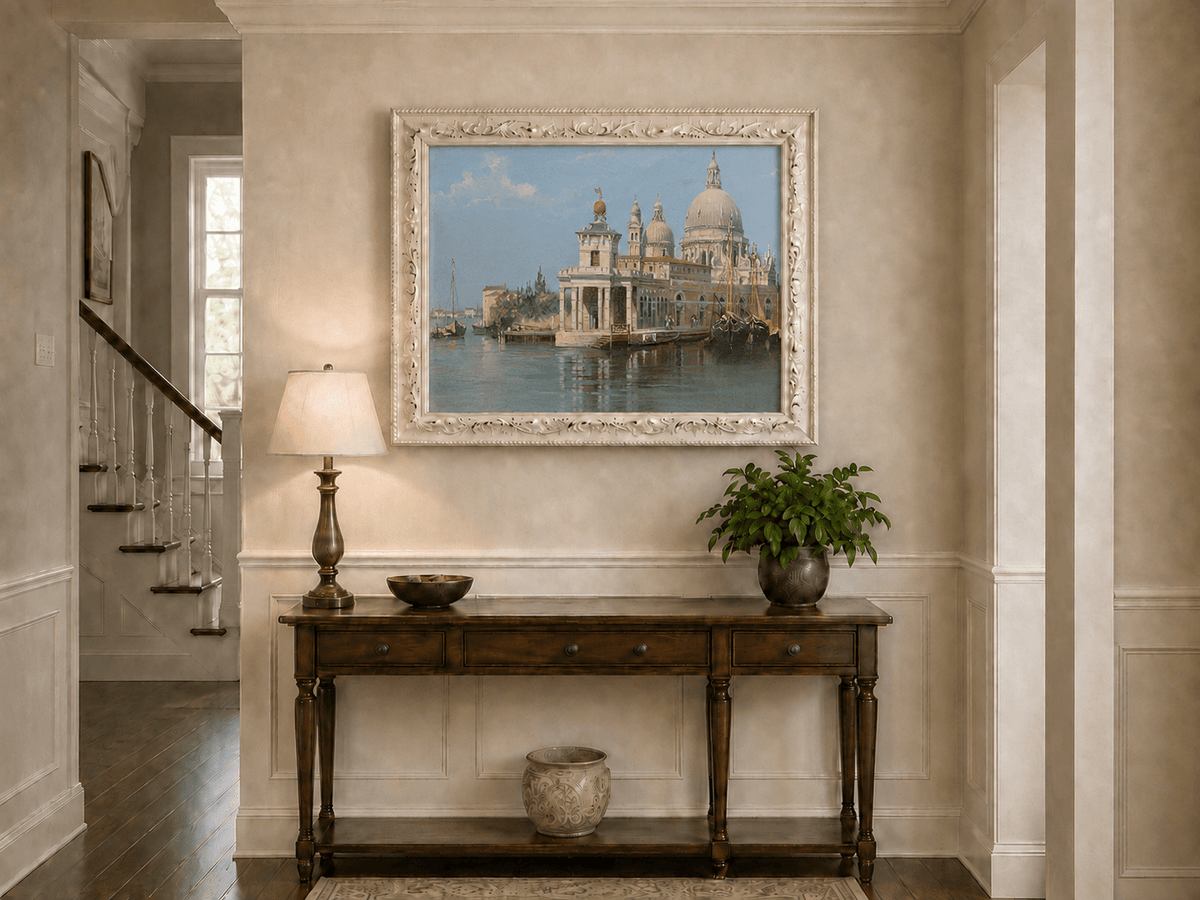 Landscape Oil Painting - Venice Canal with Basilica and Boats