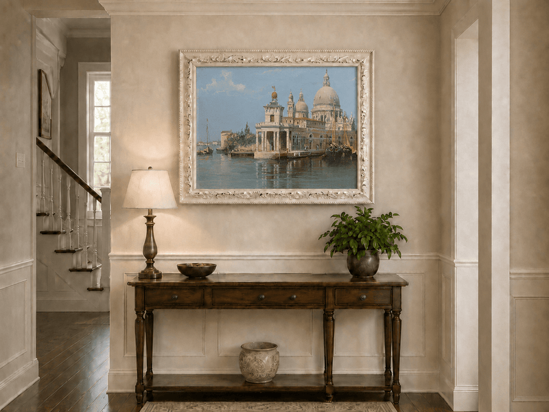 Landscape Oil Painting - Venice Canal with Basilica and Boats