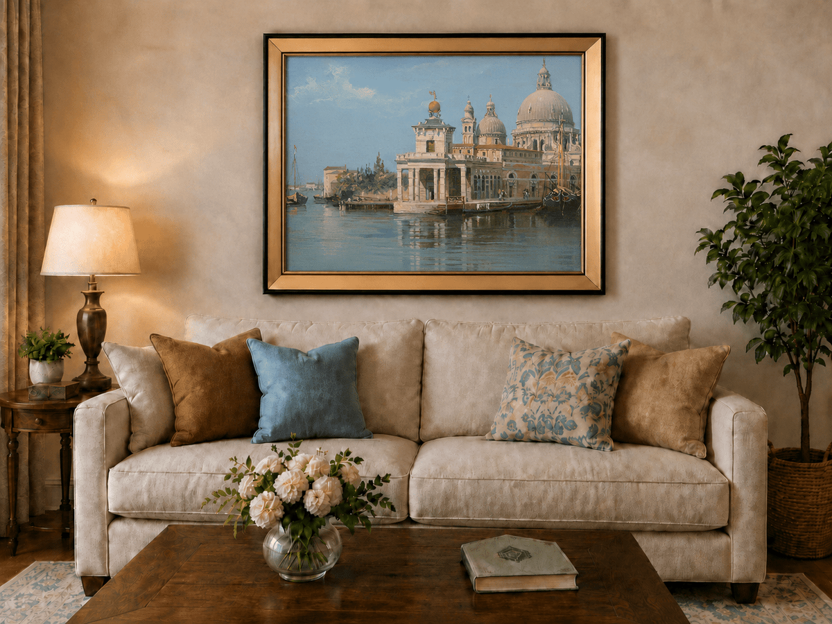 Landscape Oil Painting - Venice Canal with Basilica and Boats