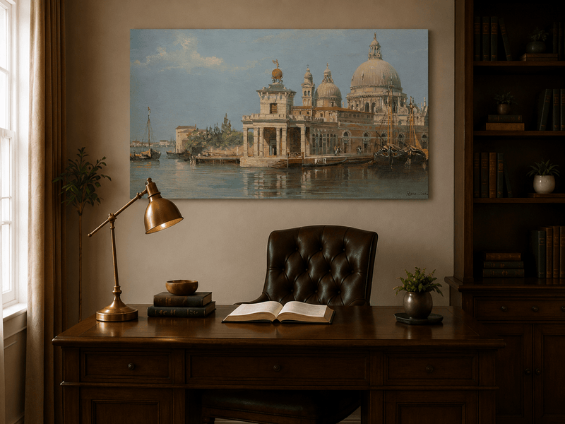 Landscape Oil Painting - Venice Canal with Basilica and Boats