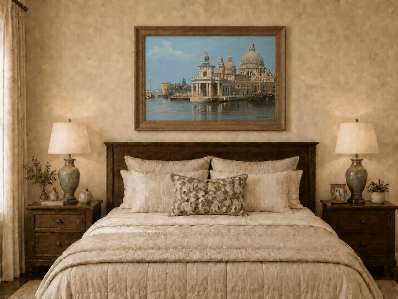 Landscape Oil Painting - Venice Canal with Basilica and Boats