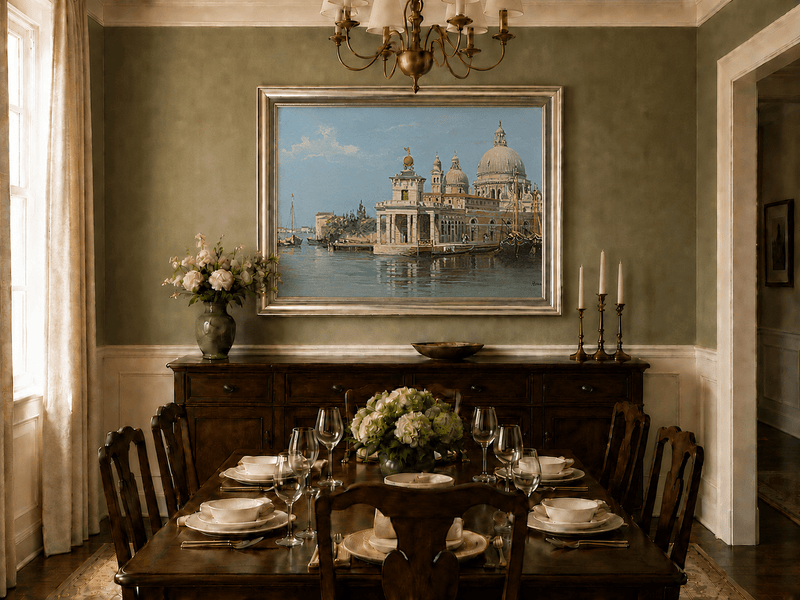 Landscape Oil Painting - Venice Canal with Basilica and Boats