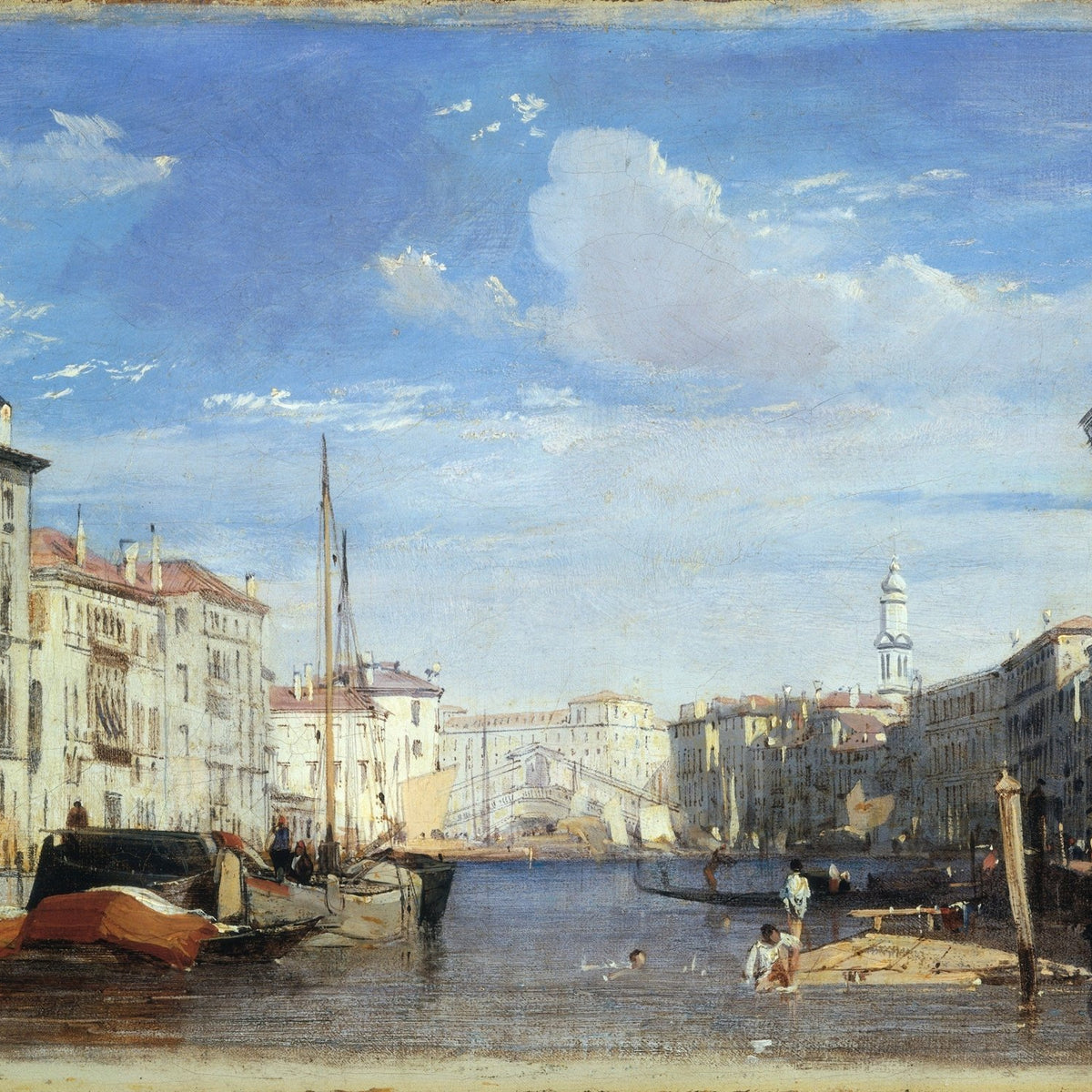 Landscape Oil Painting - Venice Canal with Boats and Bridge - Oil Painting Haven
