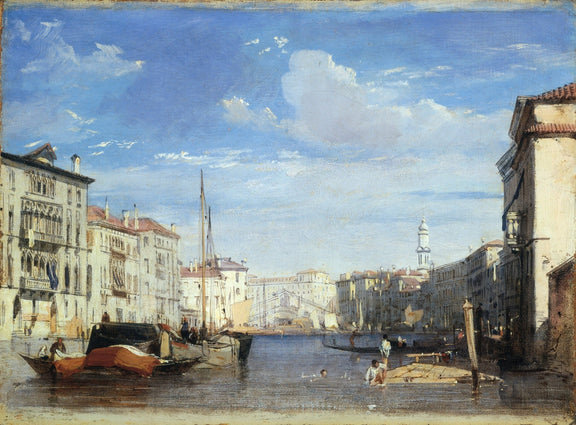 Landscape Oil Painting - Venice Canal with Boats and Bridge - Oil Painting Haven