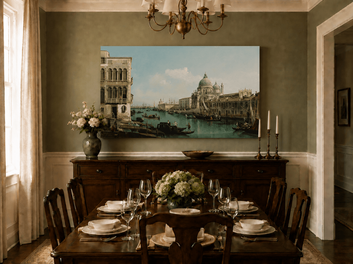 Landscape Oil Painting - Venice Canal with Boats & Buildings