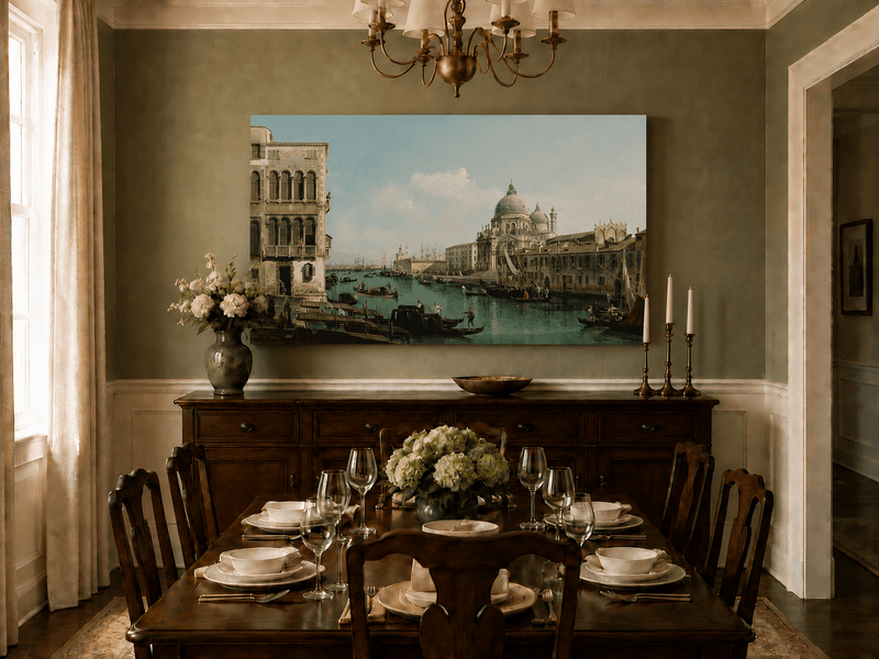 Landscape Oil Painting - Venice Canal with Boats & Buildings