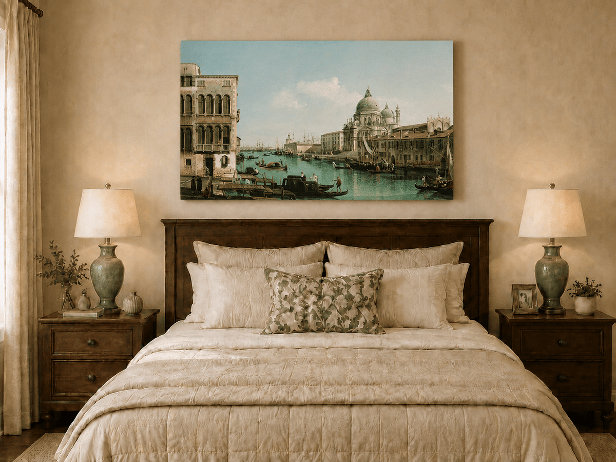Landscape Oil Painting - Venice Canal with Boats & Buildings