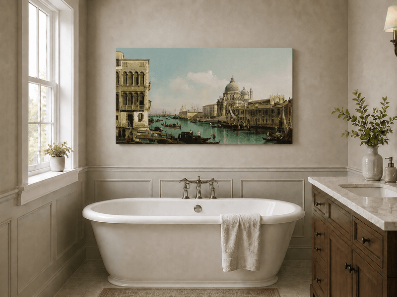 Landscape Oil Painting - Venice Canal with Boats & Buildings