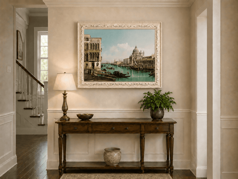 Landscape Oil Painting - Venice Canal with Boats & Buildings