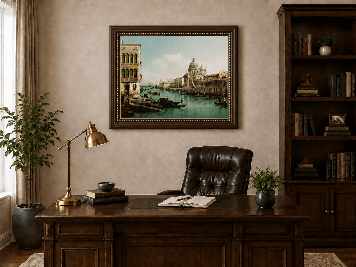 Landscape Oil Painting - Venice Canal with Boats & Buildings