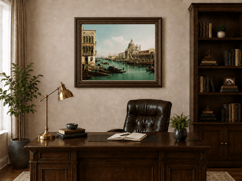 Landscape Oil Painting - Venice Canal with Boats & Buildings