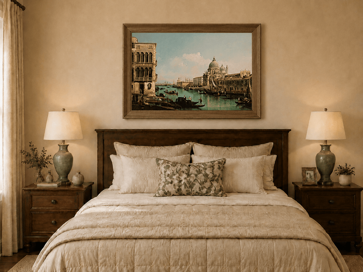 Landscape Oil Painting - Venice Canal with Boats & Buildings