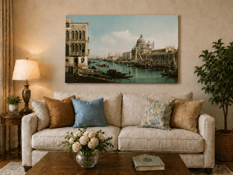 Landscape Oil Painting - Venice Canal with Boats & Buildings